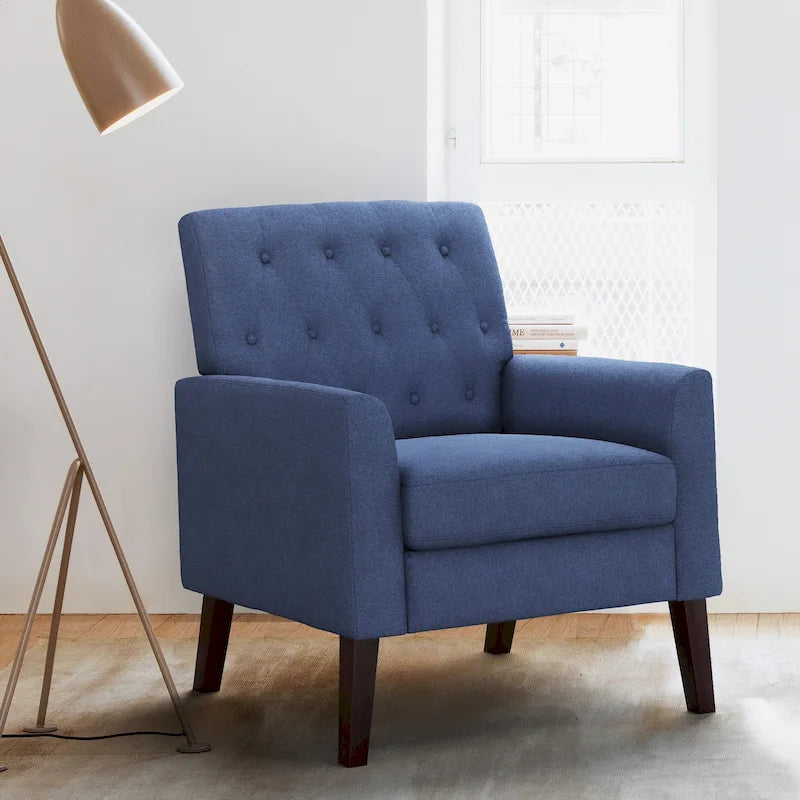 LUE BONA Linen Accent Chair Comfy Living Room Chair with Arms Upholstered Button Tufted Armchair Modern Arm Chairs