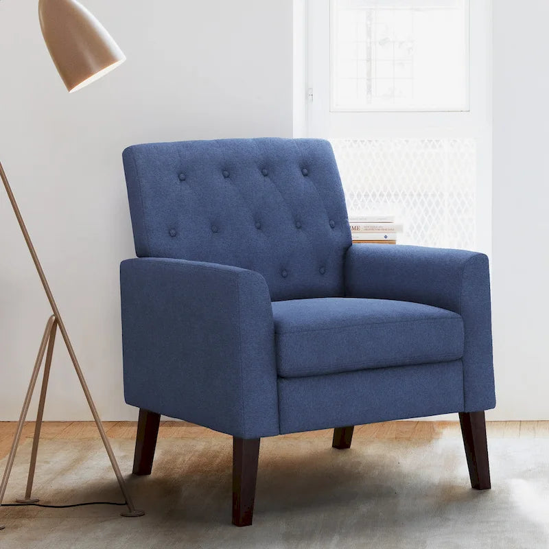 LUE BONA Linen Accent Chair Comfy Living Room Chair with Arms Upholstered Button Tufted Armchair Modern Arm Chairs