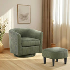 360 Swivel Accent Chair with Ottoman, Barrel Chair with Upholstered
