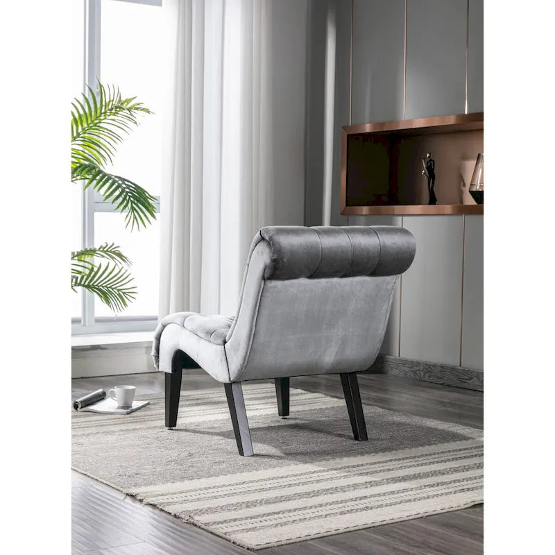 Velvet Armless Accent Chair, Button Tufted Slipper Chair, Side Chair, Lounge Chair