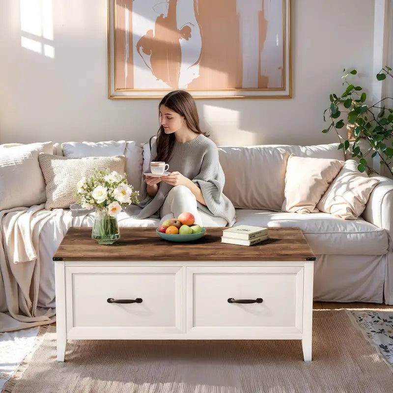 Pellebant Farmhouse Coffee Table with Hidden Storage Compartment