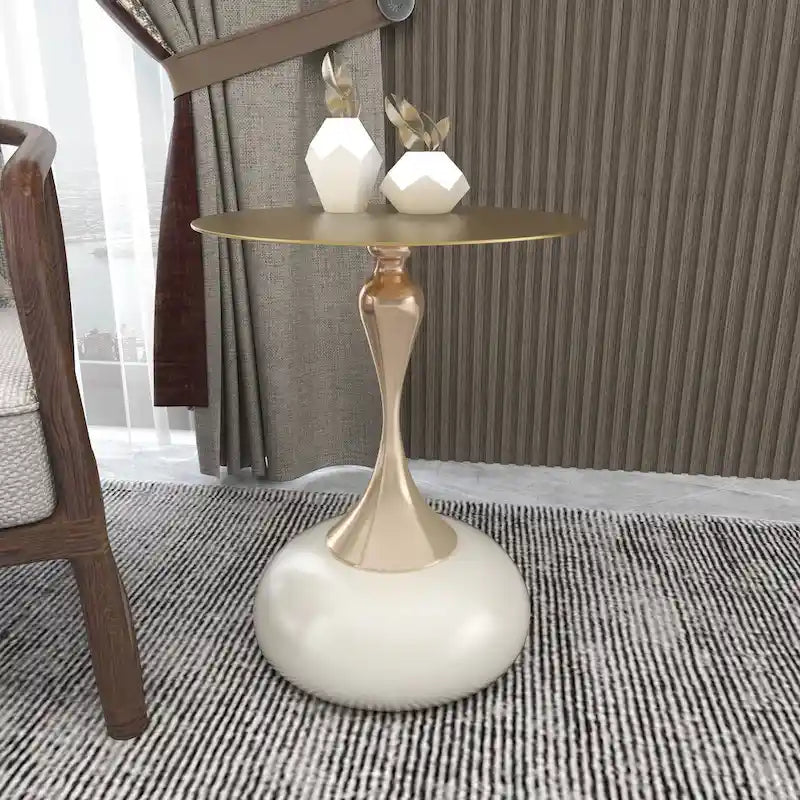 Savoy 18-Inch Round Side Table in Gold Stainless-Steel End Table with a Round Pedestal base