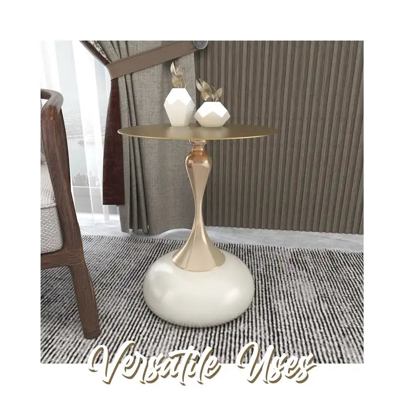 Savoy 18-Inch Round Side Table in Gold Stainless-Steel End Table with a Round Pedestal base