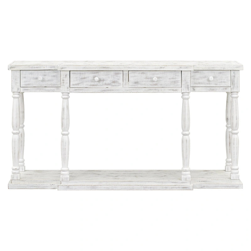 Retro Senior Console Table for Hallway Living Room Bedroom with 4 Front Facing Storage Drawers and 1 Shelf