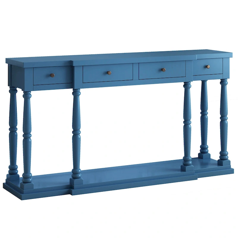 Retro Senior Console Table for Hallway Living Room Bedroom with 4 Front Facing Storage Drawers and 1 Shelf