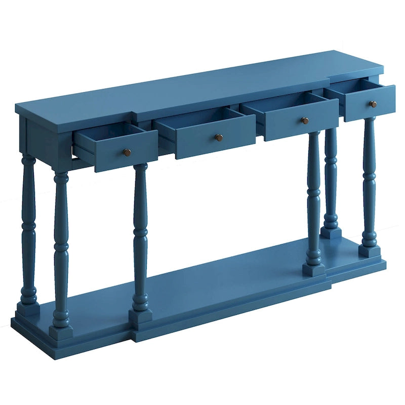 Retro Senior Console Table for Hallway Living Room Bedroom with 4 Front Facing Storage Drawers and 1 Shelf
