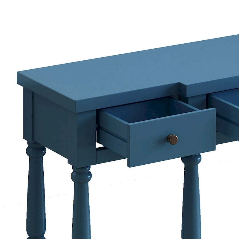 Retro Senior Console Table for Hallway Living Room Bedroom with 4 Front Facing Storage Drawers and 1 Shelf