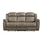 Bento 84 Inch Double Manual Recliner Sofa, Sandy Brown Polished Microfiber