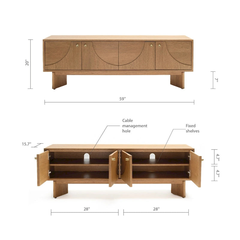 Studio London Oak Wood Zahra TV Stand for Wooden Entertainment Center