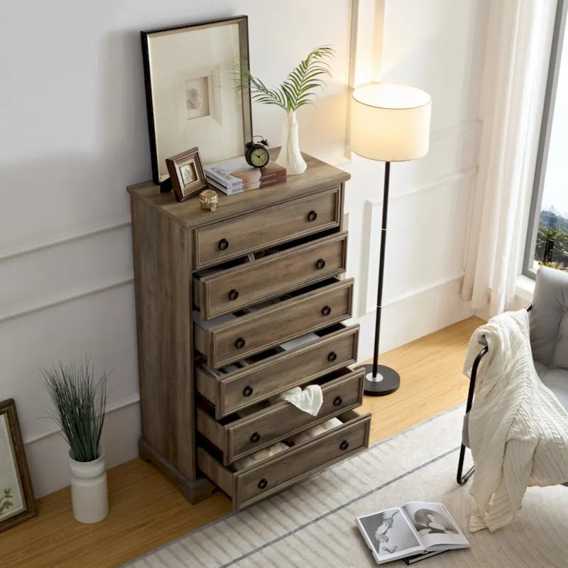 Modern 6 Drawer Dresser, Dressers for Bedroom, Tall Chest of Drawers Closet Organizers & Storage Clothes
