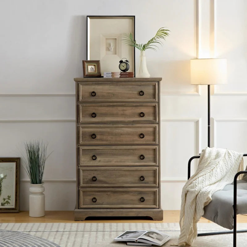 Modern 6 Drawer Dresser, Dressers for Bedroom, Tall Chest of Drawers Closet Organizers & Storage Clothes