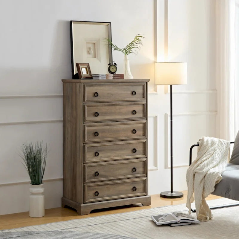 Modern 6 Drawer Dresser, Dressers for Bedroom, Tall Chest of Drawers Closet Organizers & Storage Clothes