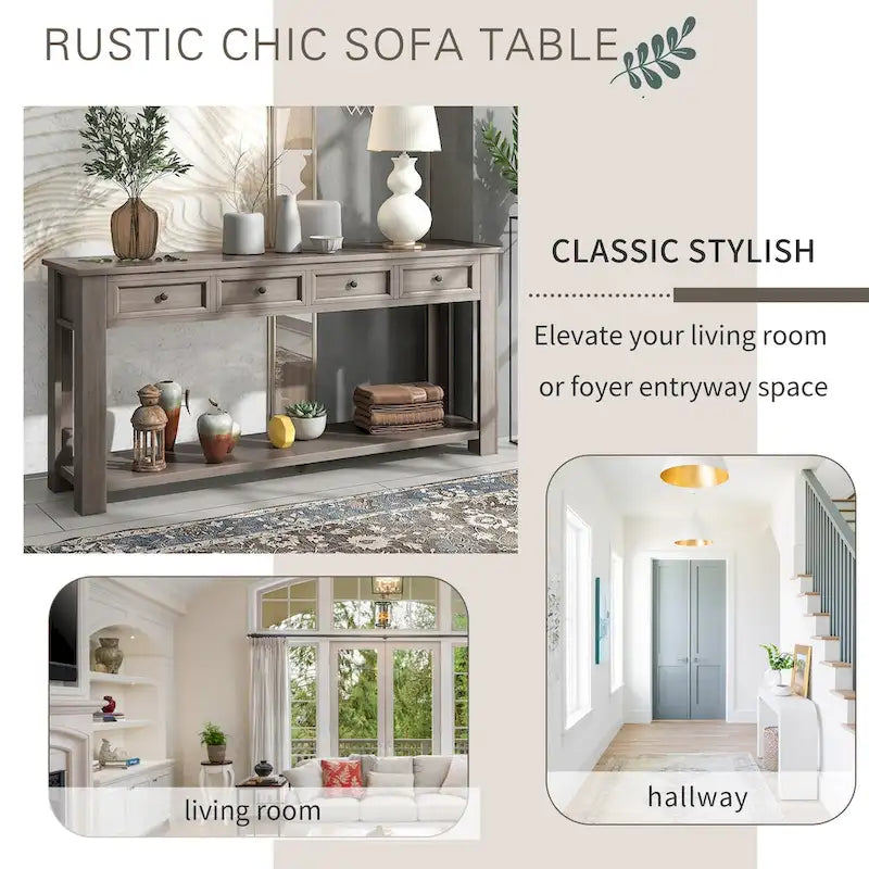 Console Table/Sofa Table with Storage Drawers and Bottom Shelf for Entryway Hallway