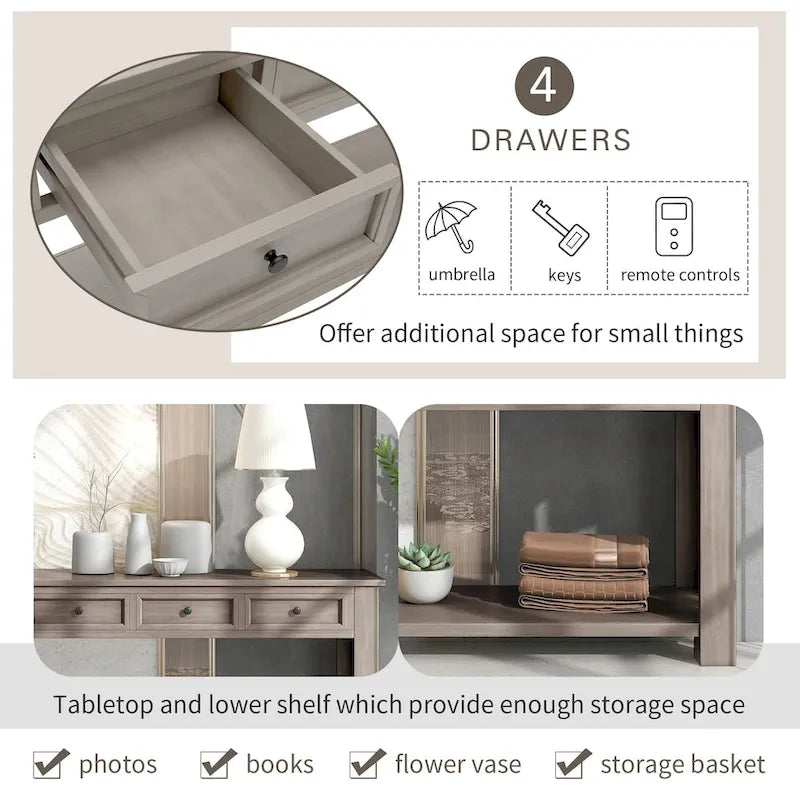 Console Table/Sofa Table with Storage Drawers and Bottom Shelf for Entryway Hallway