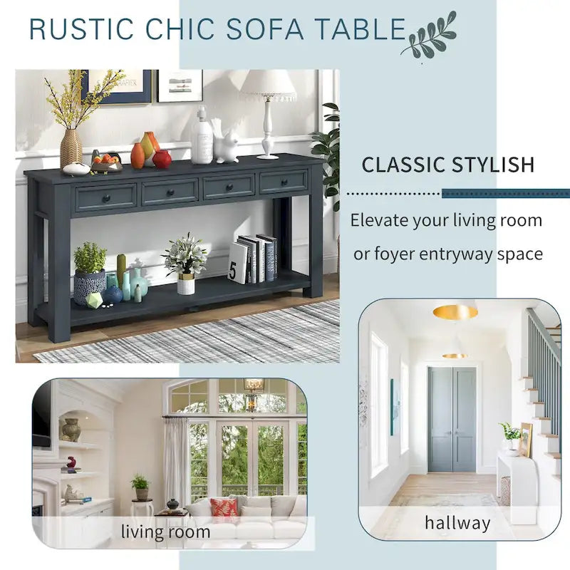 Console Table/Sofa Table with Storage Drawers and Bottom Shelf for Entryway Hallway