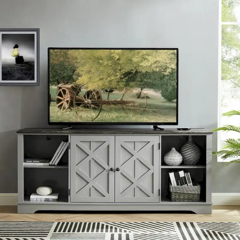 70-inch Extra-Wide Rustic TV Stand for 80 TVs - Natural Wood Finish