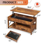 Coffee Table for Living Room with Storage - 18.9D x 38.58W x 17.83H