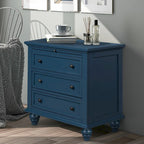 Solid Pine Wood End Table with Pull-out Tray and 3 Drawer, Easy Assembly