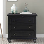 Solid Pine Wood End Table with Pull-out Tray and 3 Drawer, Easy Assembly
