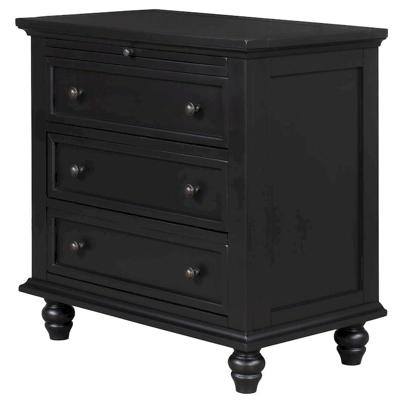 Solid Pine Wood End Table with Pull-out Tray and 3 Drawer, Easy Assembly