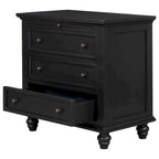 Solid Pine Wood End Table with Pull-out Tray and 3 Drawer, Easy Assembly