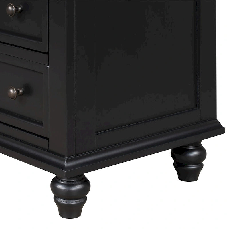 Solid Pine Wood End Table with Pull-out Tray and 3 Drawer, Easy Assembly