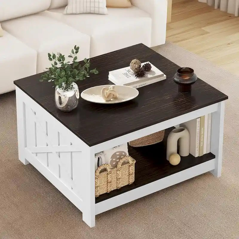 Moasis Farmhouse Coffee Table with Storage for Living Room Square Center Table