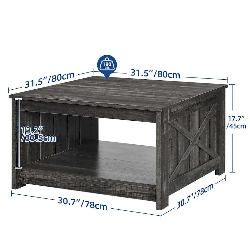 Moasis Farmhouse Coffee Table with Storage for Living Room Square Center Table