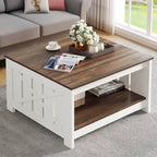 Moasis Farmhouse Coffee Table with Storage for Living Room Square Center Table