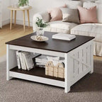 Moasis Farmhouse Coffee Table with Storage for Living Room Square Center Table