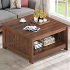 Moasis Farmhouse Coffee Table with Storage for Living Room Square Center Table