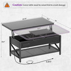 Modern Black Expandable Lift Top Coffee Table Converts to Dining Table with LED Light and Power Outlet