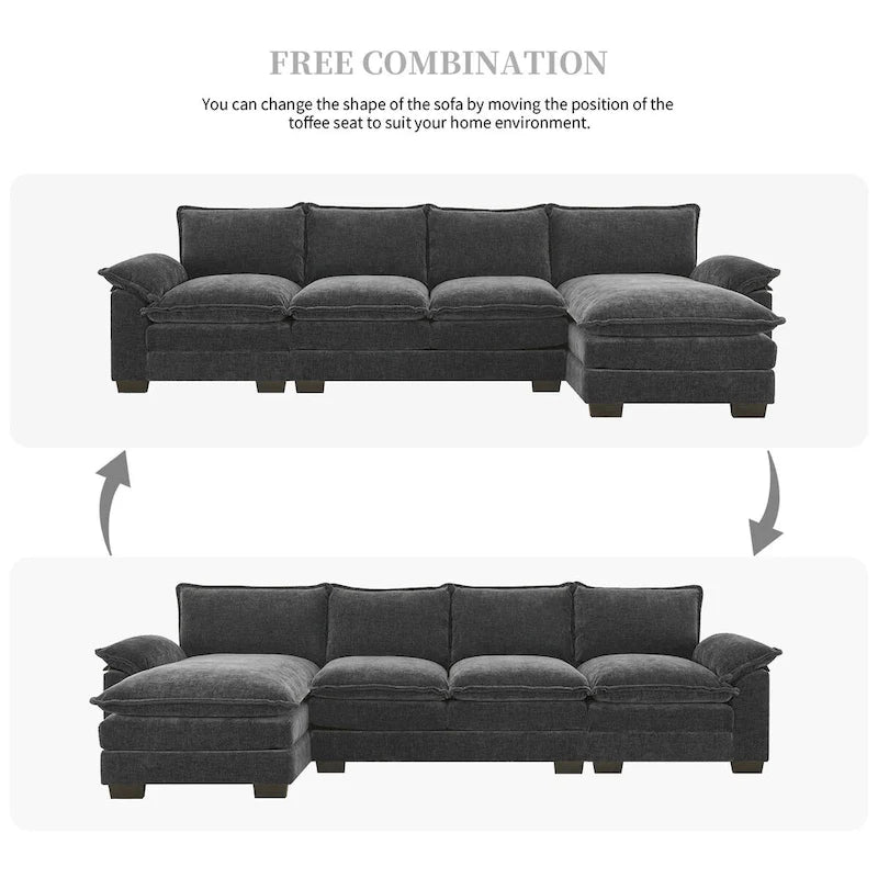 Harper&Bright Designs Modern L-shaped Chenille Cloud Sofa with Double Seat