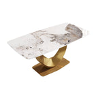 Modern Rectangle Marble Dining Table for 6-8, Marble Kitchen Dinner Table with Gold Finish Metal Base