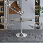 LeisureMod Verve 36 Round Dining Table with MDF Wood TableTop and Brushed Chrome Base for Kitchen & Dining Room