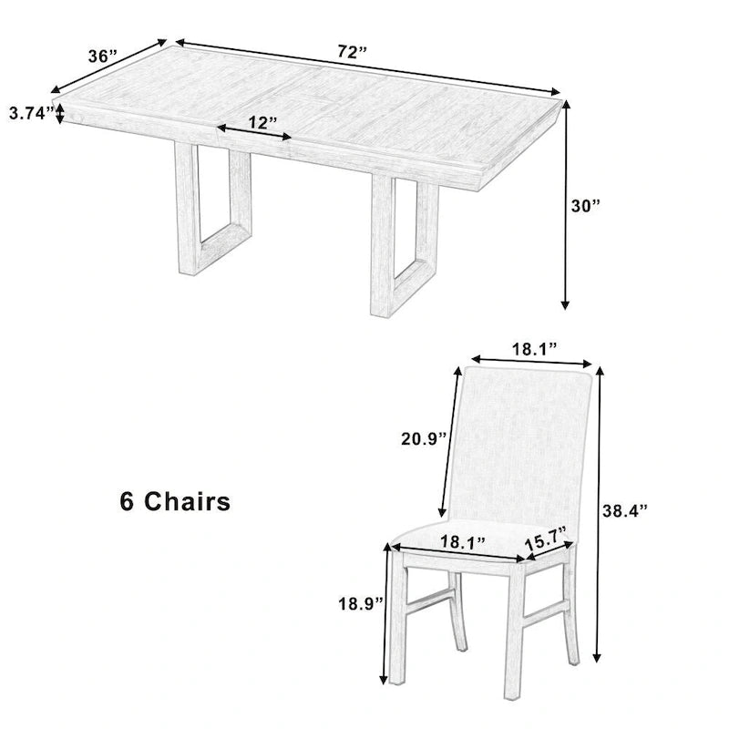 Traditional 7-Piece 72 Wood Extendable Dining Table Set