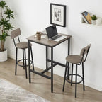 Eureka Industrial Bar Table Set, 3-Piece Dining Table and PU Upholstered Stools Set, Small Counter Height Pub Bistro Table Set