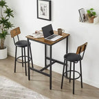 Eureka Industrial Bar Table Set, 3-Piece Dining Table and PU Upholstered Stools Set, Small Counter Height Pub Bistro Table Set