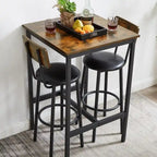Eureka Industrial Bar Table Set, 3-Piece Dining Table and PU Upholstered Stools Set, Small Counter Height Pub Bistro Table Set