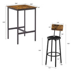 Eureka Industrial Bar Table Set, 3-Piece Dining Table and PU Upholstered Stools Set, Small Counter Height Pub Bistro Table Set