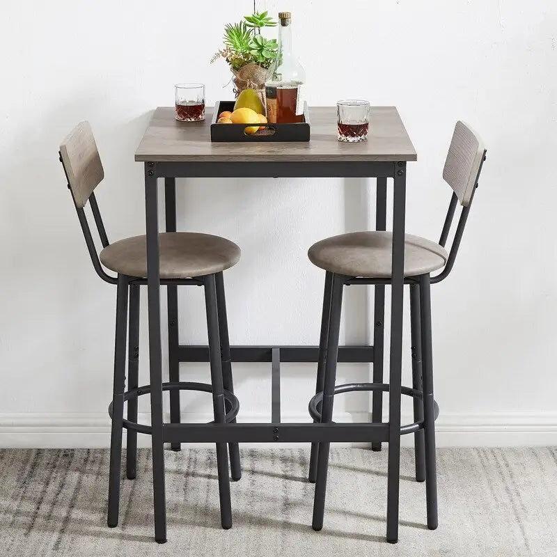 Eureka Industrial Bar Table Set, 3-Piece Dining Table and PU Upholstered Stools Set, Small Counter Height Pub Bistro Table Set