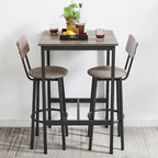 Eureka Industrial Bar Table Set, 3-Piece Dining Table and PU Upholstered Stools Set, Small Counter Height Pub Bistro Table Set