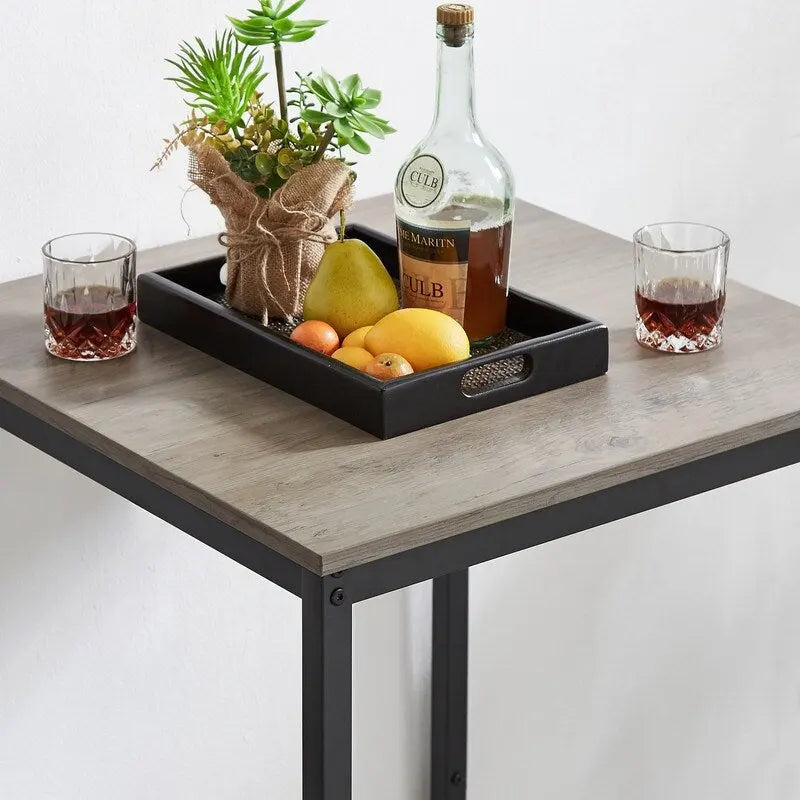 Eureka Industrial Bar Table Set, 3-Piece Dining Table and PU Upholstered Stools Set, Small Counter Height Pub Bistro Table Set