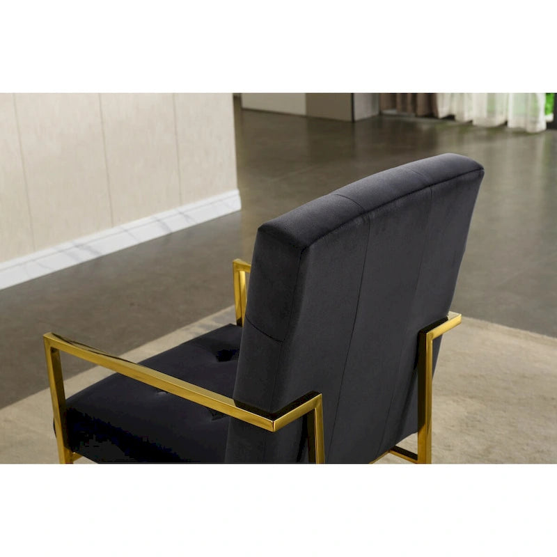 Modern Velvet Dining Arm Chair Set of 1, Tufted Design and Gold Finish Stainless Base