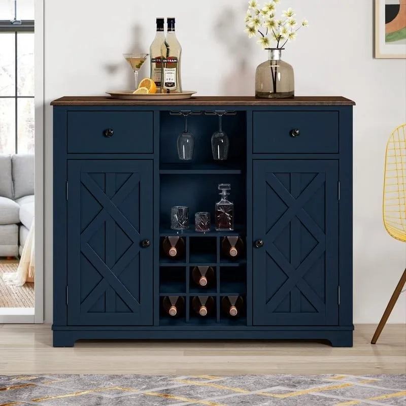47 in. Modern X-Door Wine Cabinet w/ Built-in Wine Rack - 47 in Width