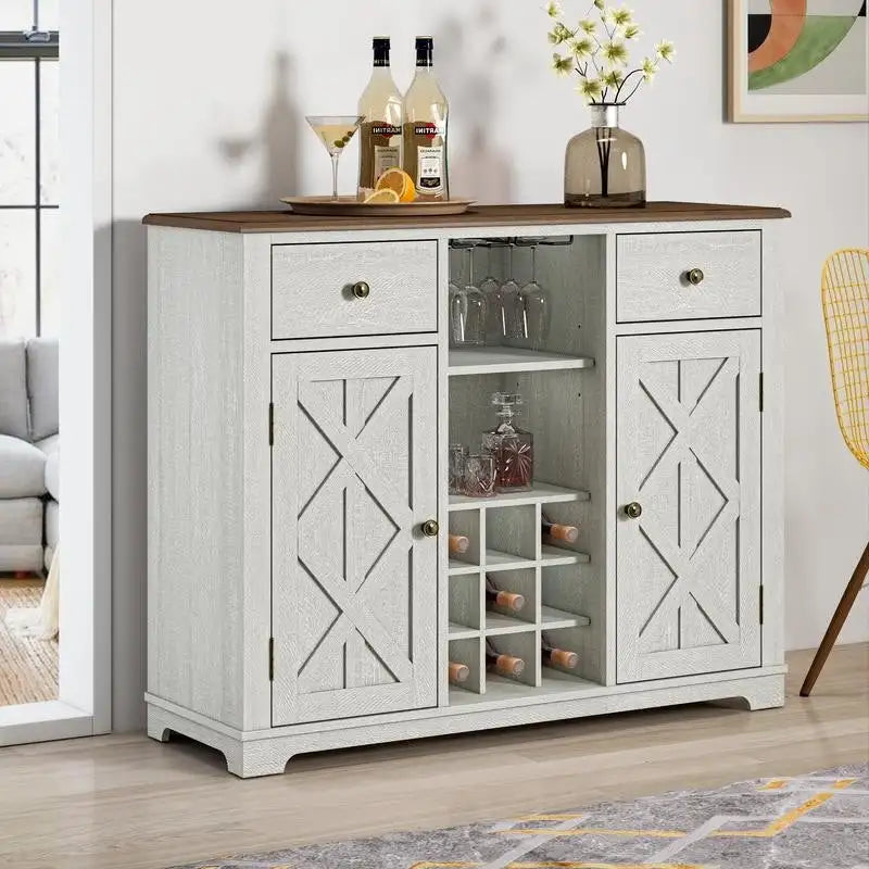 47 in. Modern X-Door Wine Cabinet w/ Built-in Wine Rack - 47 in Width