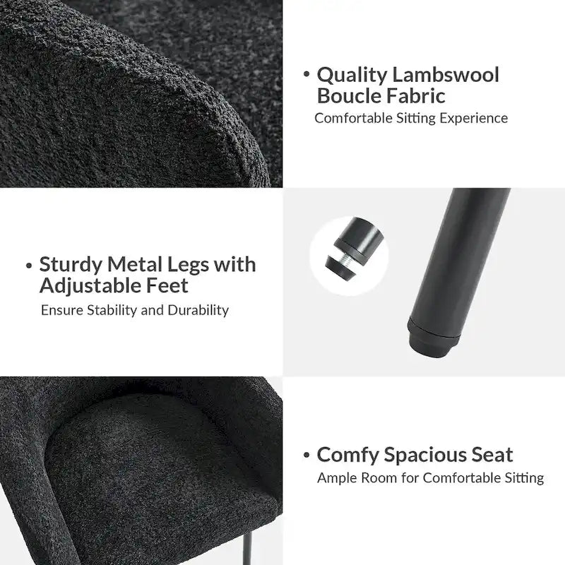 Amos Modern Boucle Dining Chair with Adjustment Feet Set of 2 by HULALA HOME