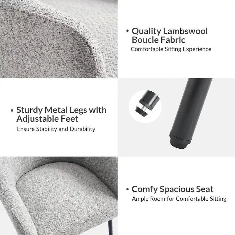 Amos Modern Boucle Dining Chair with Adjustment Feet Set of 2 by HULALA HOME
