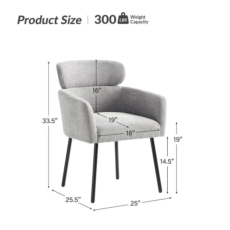 Amos Modern Boucle Dining Chair with Adjustment Feet Set of 2 by HULALA HOME