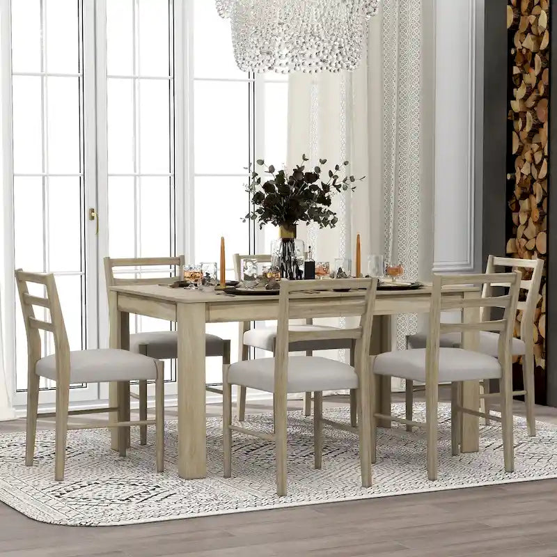 7-Piece Wooden Dining Table Set with 12 Leaf